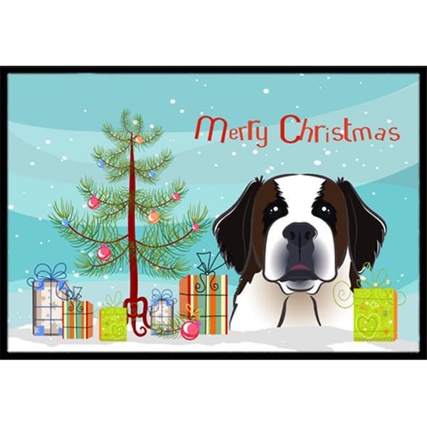 Carolines Treasures BB1618MAT Christmas Tree & Saint Bernard Indoor or Outdoor Mat, 18 x 27 BB1618MAT - main
